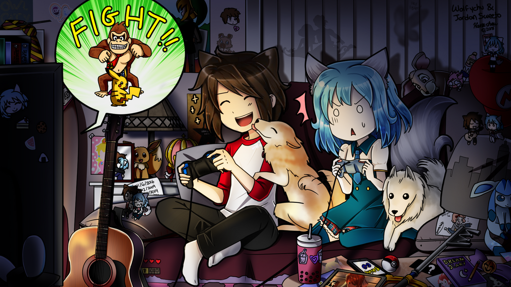Wolfychu and Sweetotoons Game Night FANART by ReiAndHana