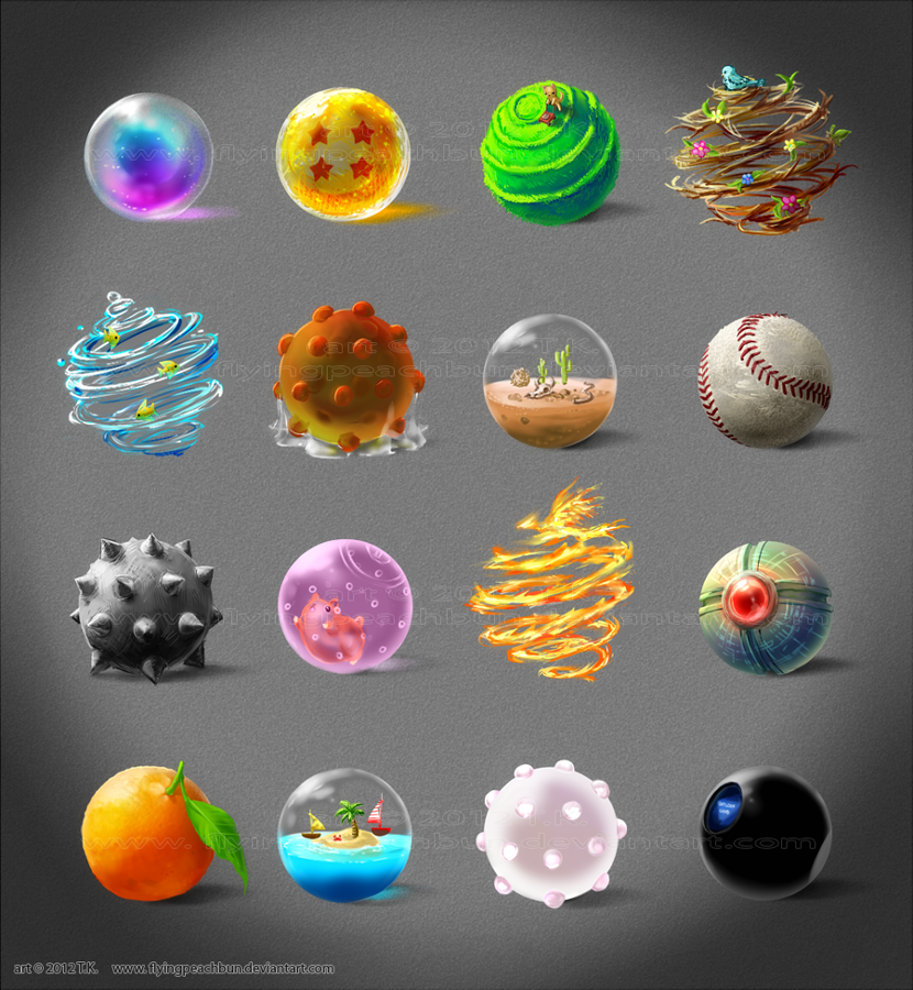 Orbs, Spirals, Etc... Set 1 by flyingpeachbun