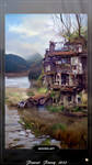 Very Old House By The river by FraxialFrenzy