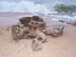 rolling wave, rock, beach