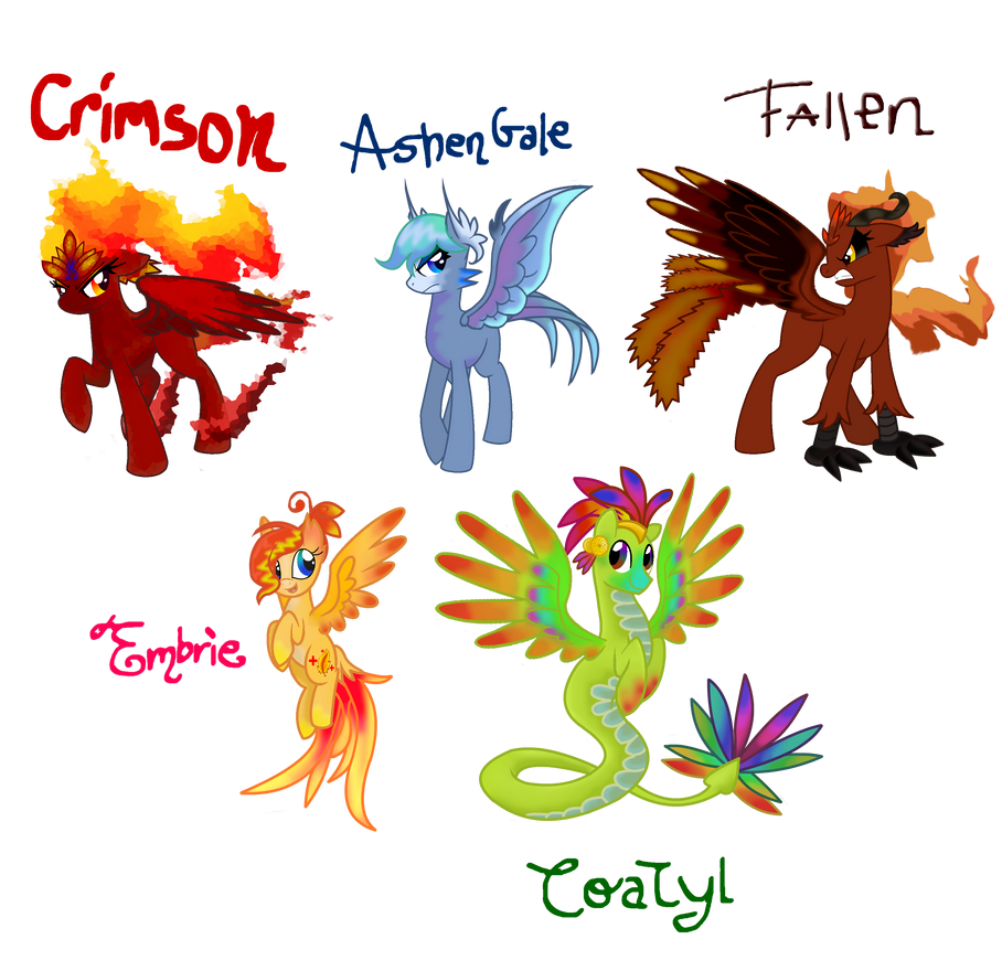 Five Types of Phoenix ponies by DraconianQueen on DeviantArt