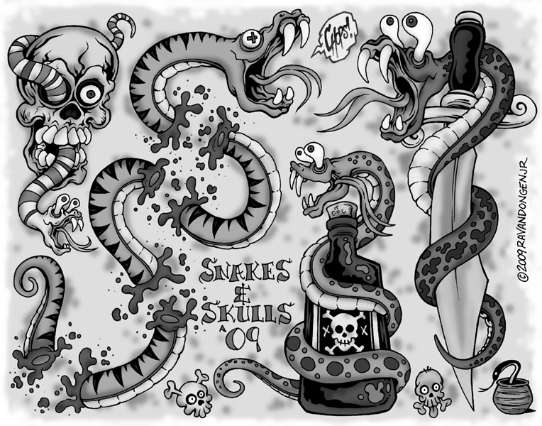 Snakes and Skulls blk and grey