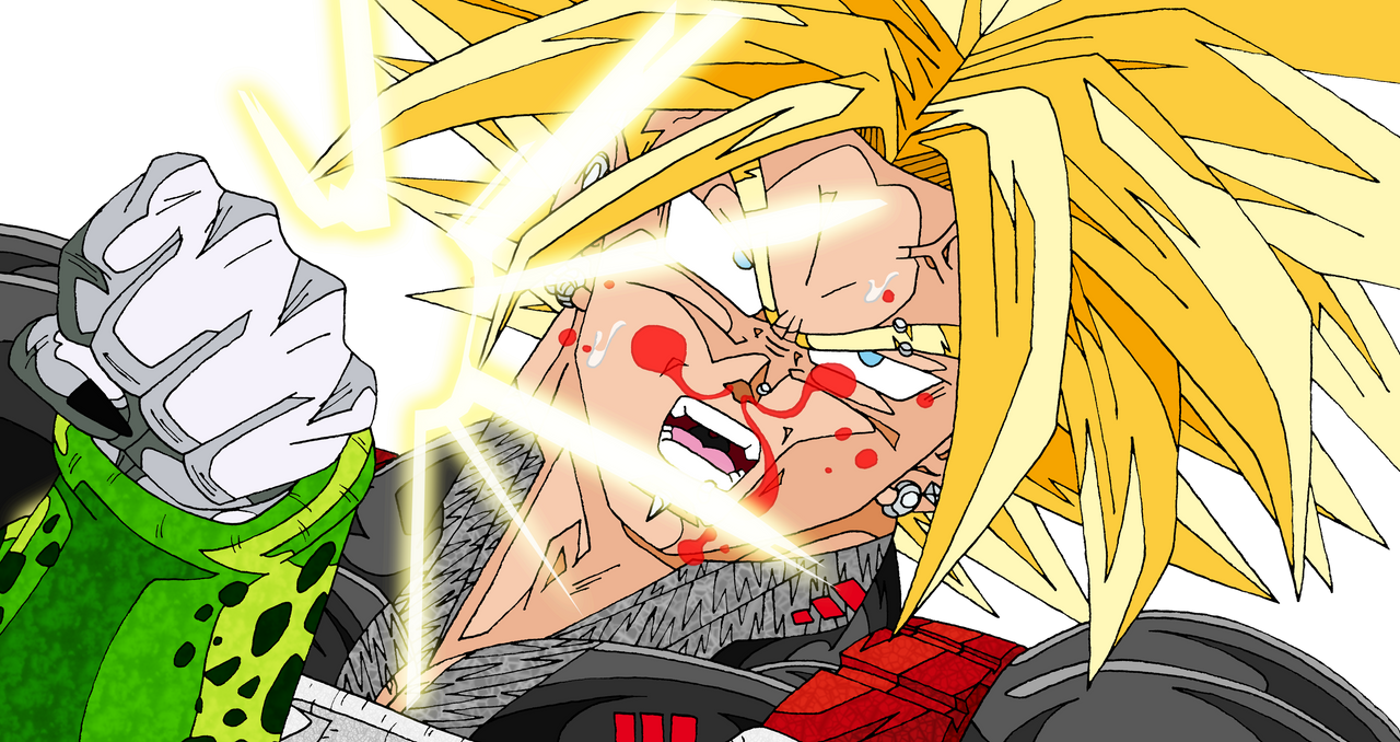 Trunks punched in the nose by Cell by cedric-yaute on DeviantArt