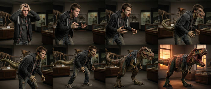 Stages of transforming into a t-rex!