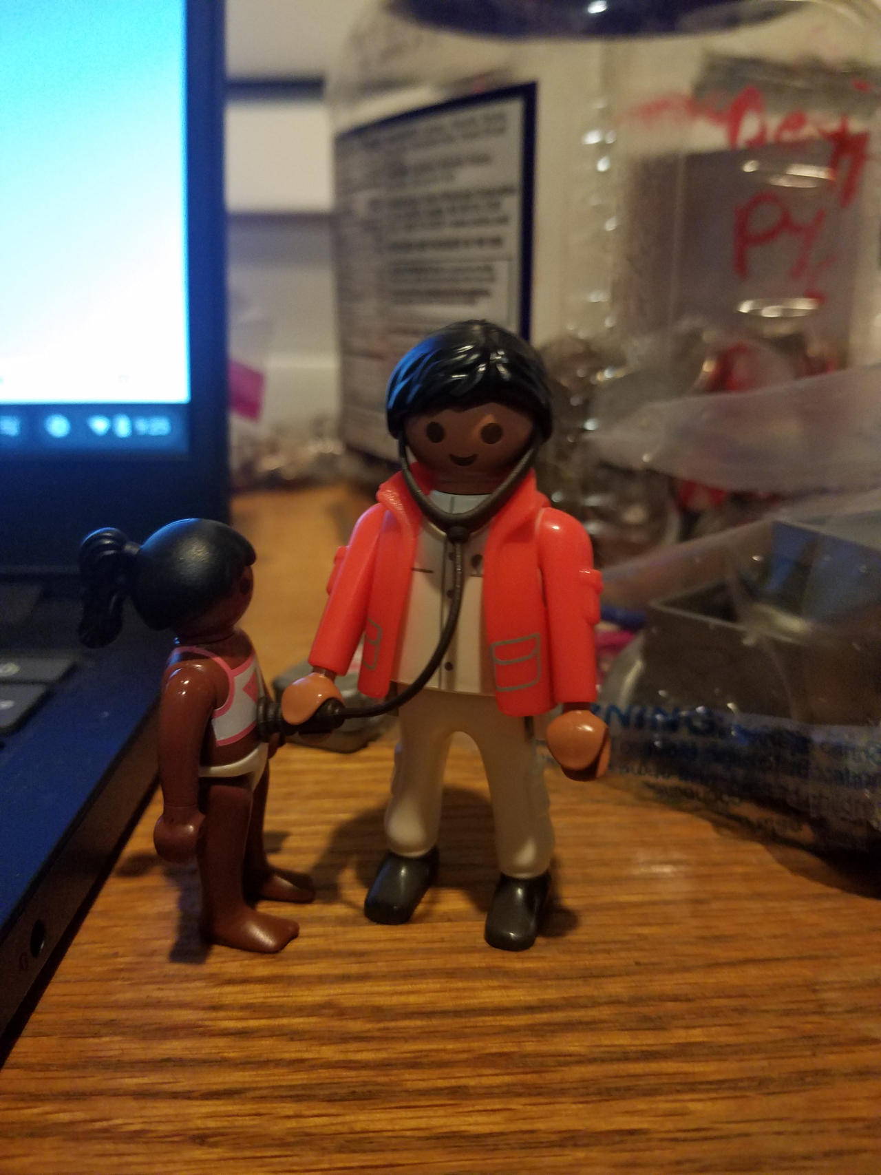 Playmobil doctor stethoscope checking a girl kid p