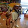 Playmobil isabelle in a red bikini outfit going to