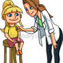 A female doctor listening to a little girl's chest