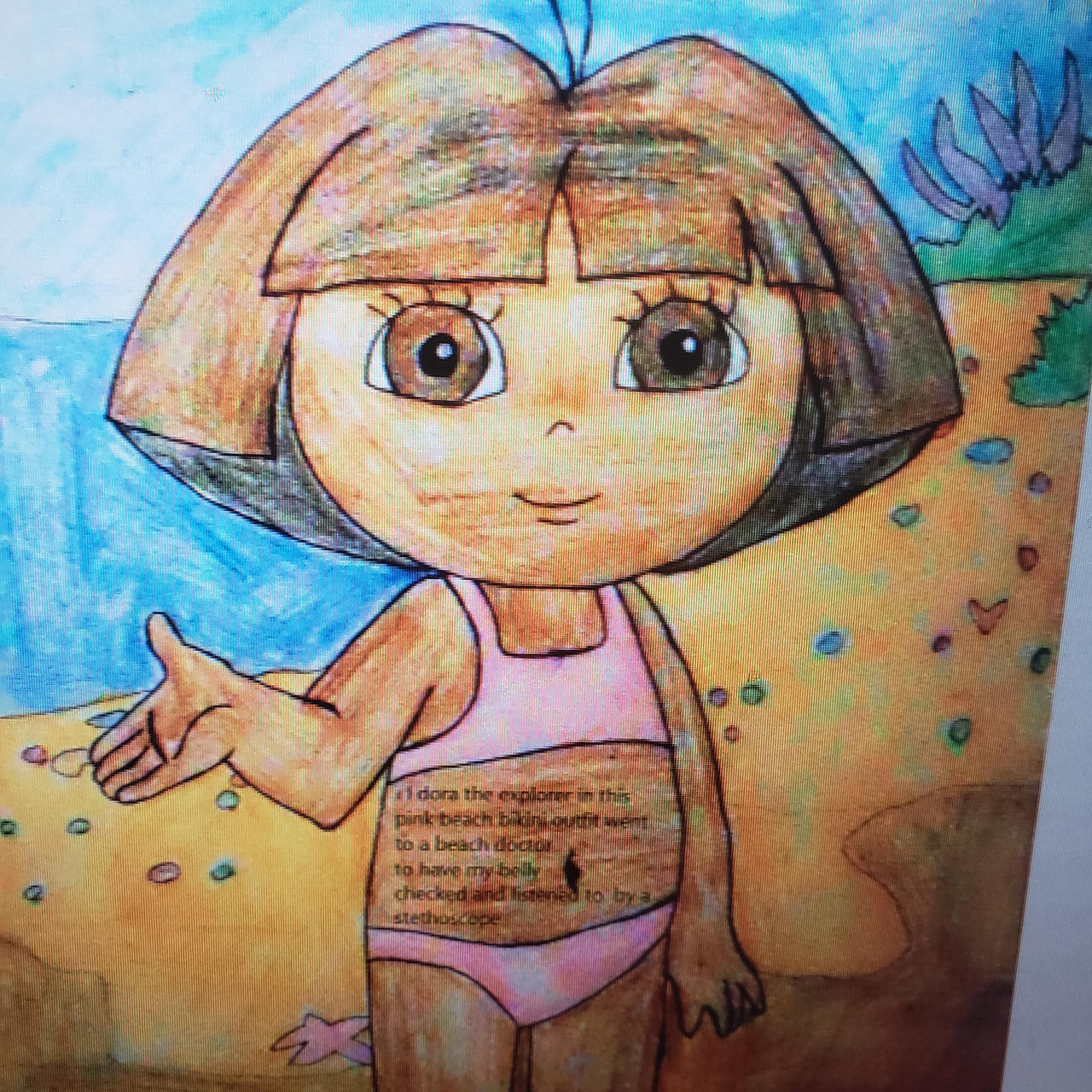 Dora the explorer in her bikini on the beach with