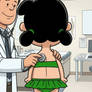 The Back Of Lucy Van Pelt In Her Two Piece Green Skirted Swimsuit At The Doctor Having Her Back List