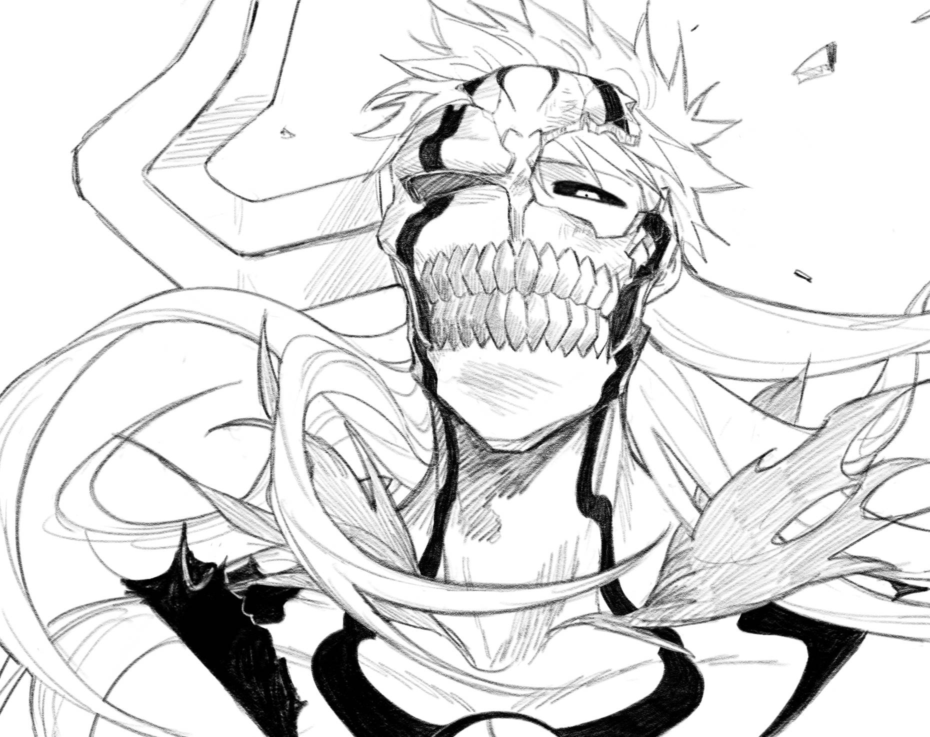 Drawing Ichigo Vasto Lorde with Only Black Color - BLEACH 😳#drawing #