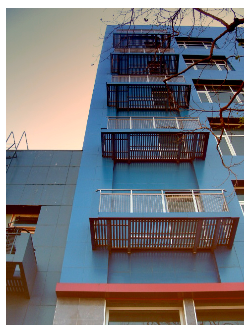 Blue Apartment Building