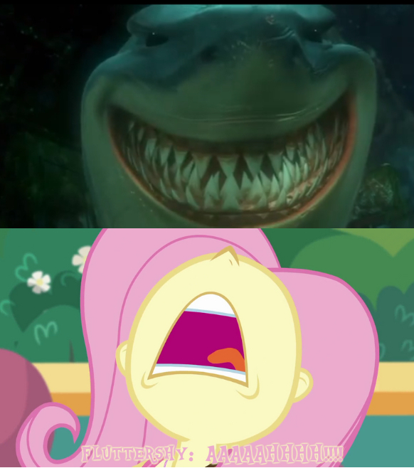Bruce Scared Deviantart Fluttershy is Scared of Bruce the Shark by questphillips on DeviantArt