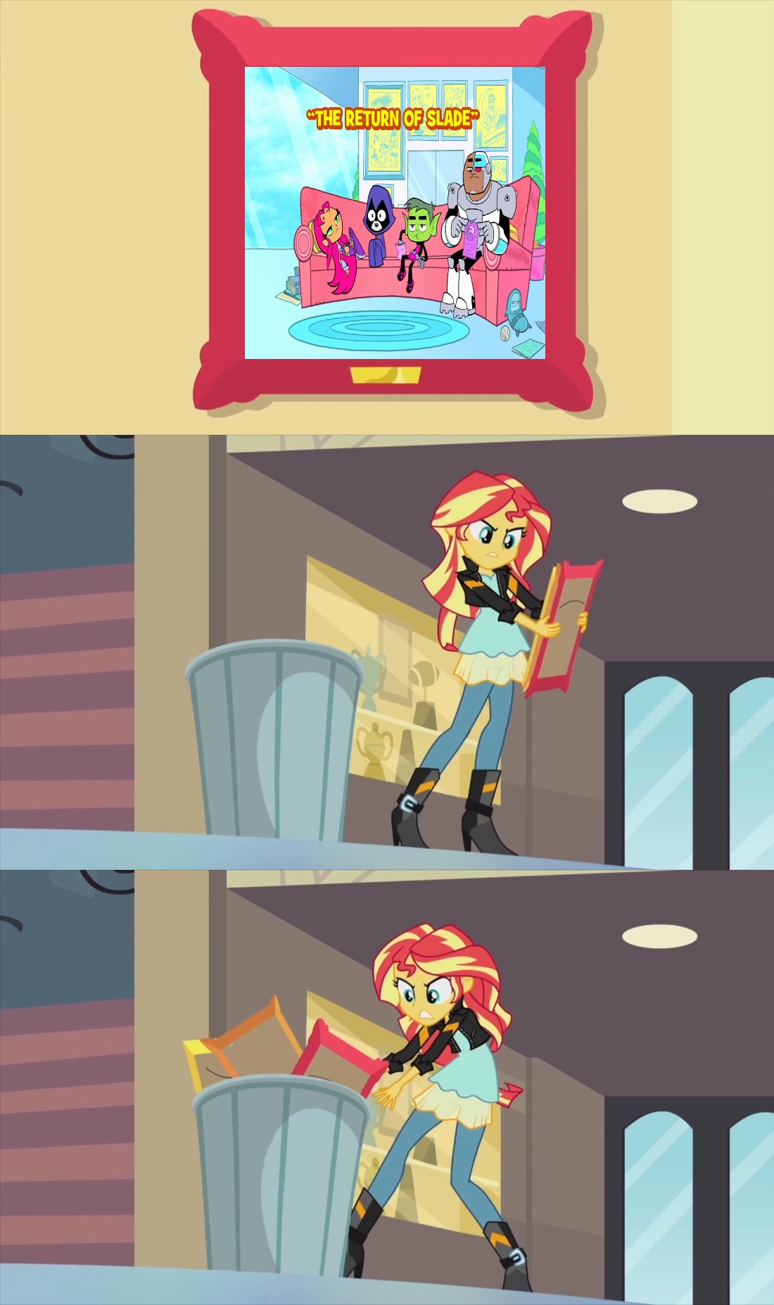 Sunset Shimmer Throws a Picture of TROS Away