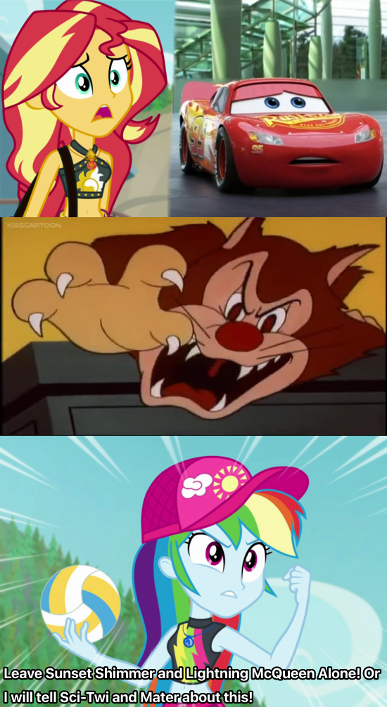 Rainbow Protects Sunset and McQueen from Katnip