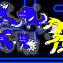 4 blue ghosts ft Pacman cat