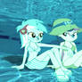 Lyra and Bon-Bon Sitting Underwater (Request)