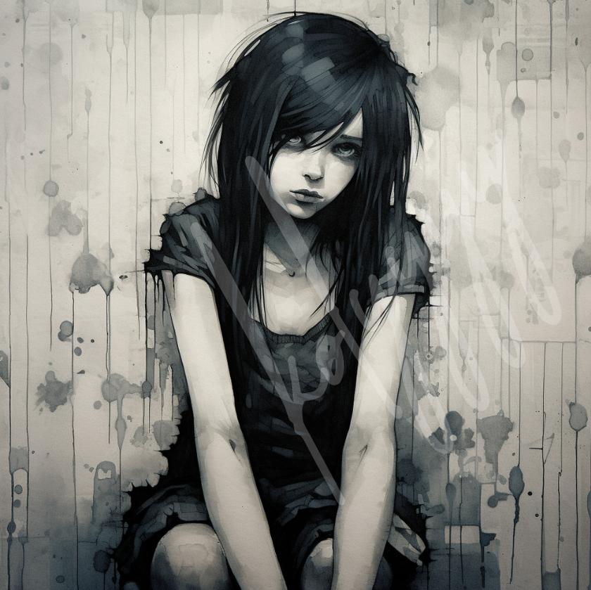 Sad emo girl painting by kolyyyy on DeviantArt