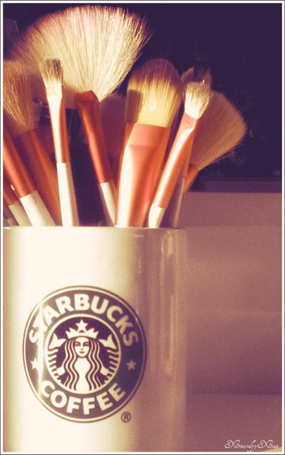 Starbucks mug and Make up brushes