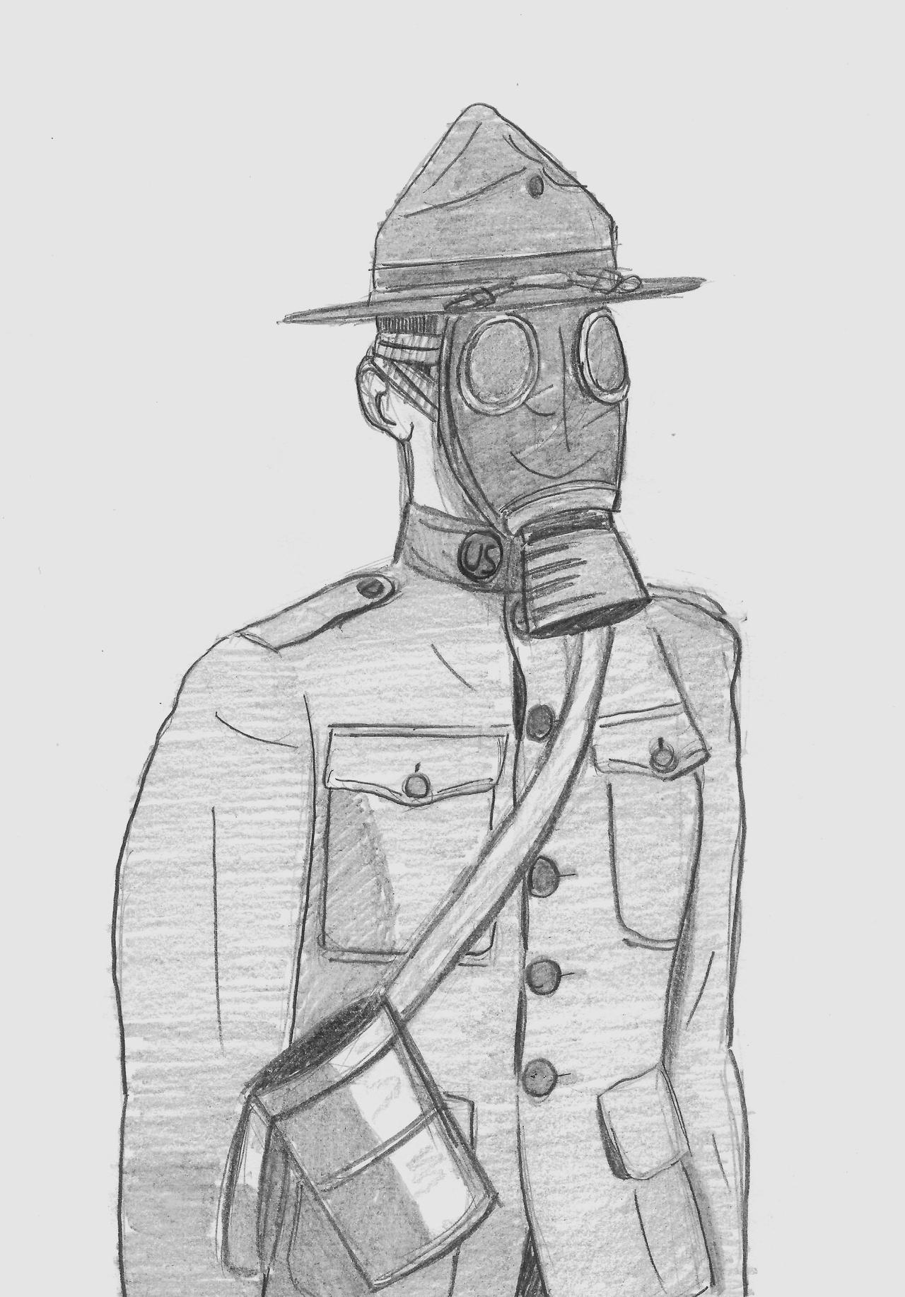 US soldier with German gas mask