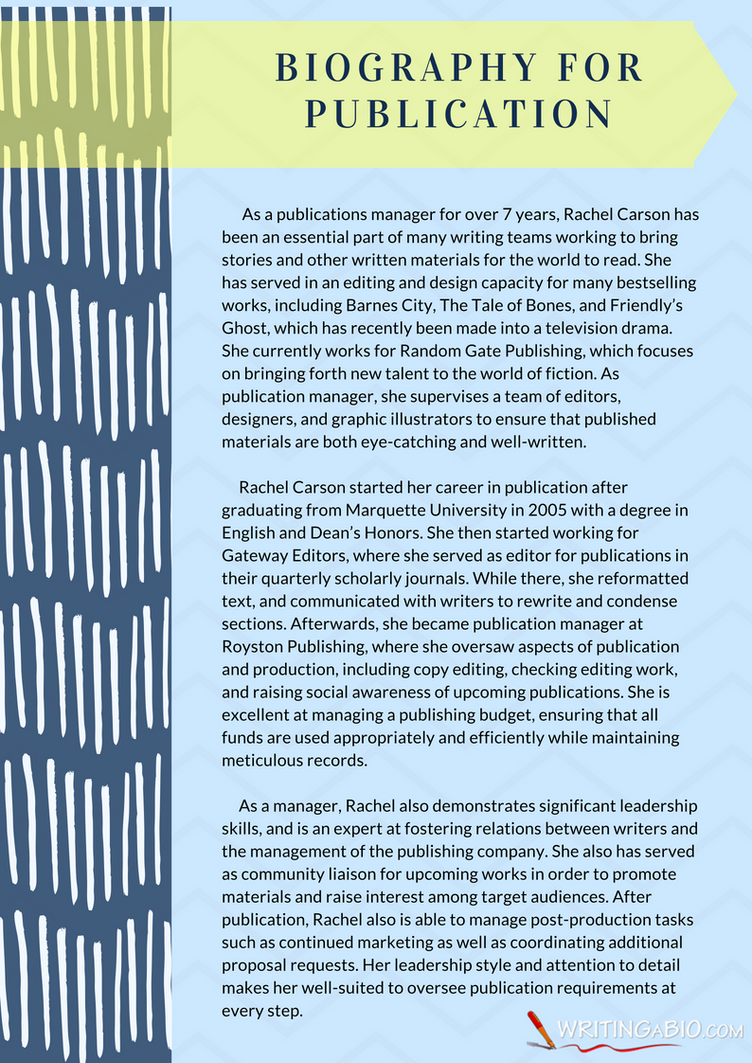 Magazine Biography Examples Sample of Biography for Publication by SamplesWritingABio on DeviantArt