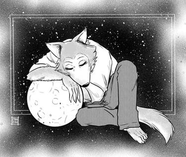 A wolf hugs the moon