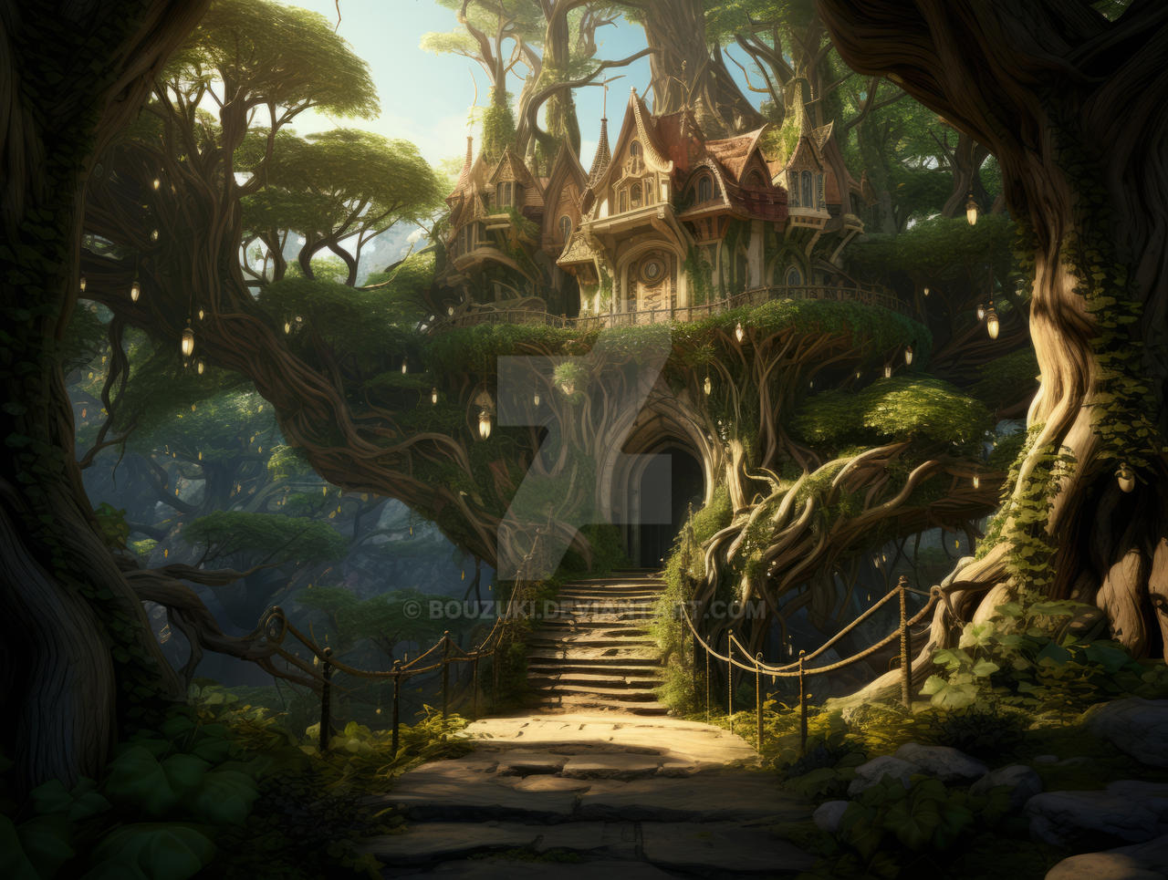 Elven Spring Elven tree village by Bouzuki on DeviantArt