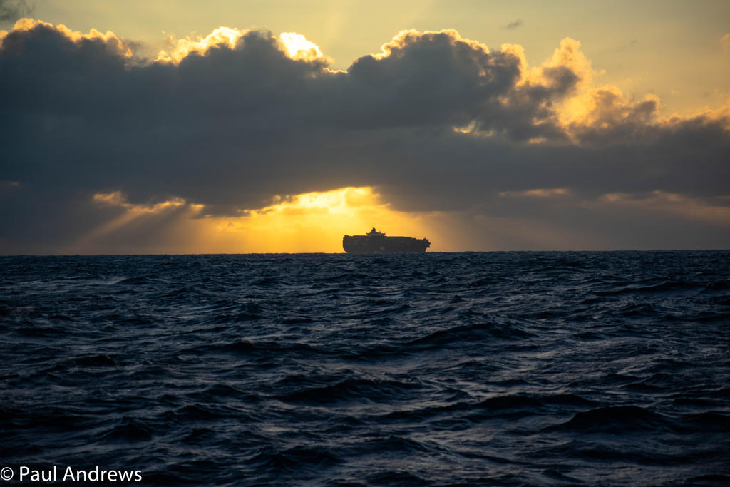 Cargo Ship Sunset Photobomb