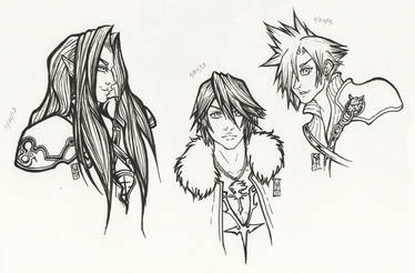 Sephiroth, Squall, and Cloud - inked busts