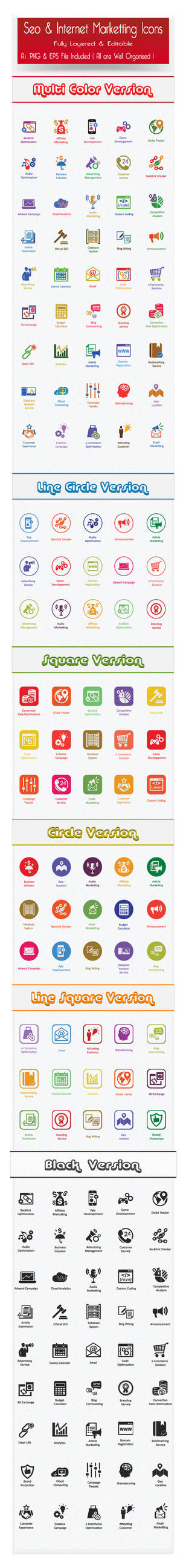 Flat SEO Icons and Internet Marketing Icons by CURSORCH