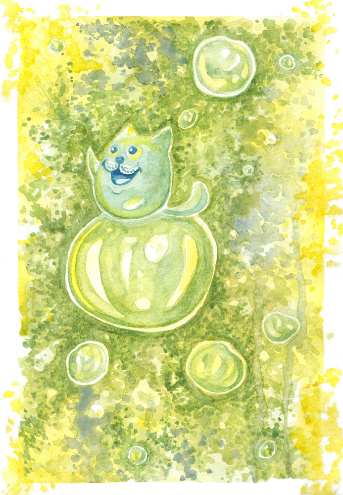 Cat on the bubble (green version)