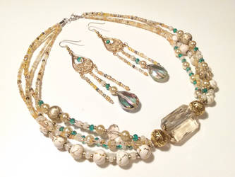 Turquiose and Gold Necklace and Earring Set
