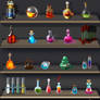 Potions in different graphic styles.