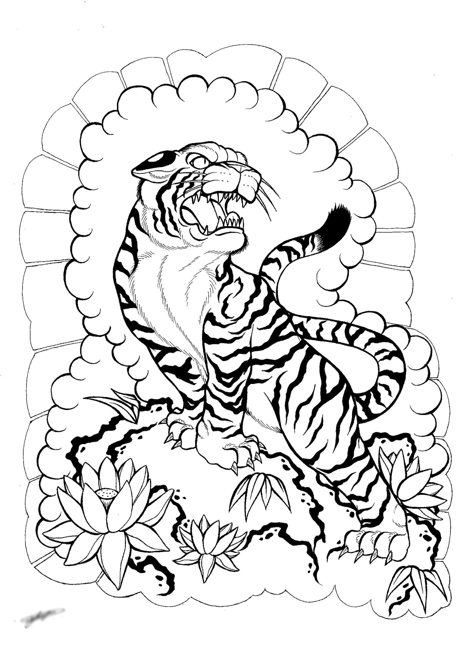 My Japanese Tiger and Floral Tattoo Design! :3