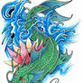 My Koi Dragon Tattoo Design! (Coloured.) :3