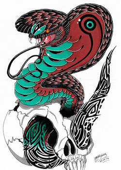 Tribal King Cobra Tattoo Design Coloured.