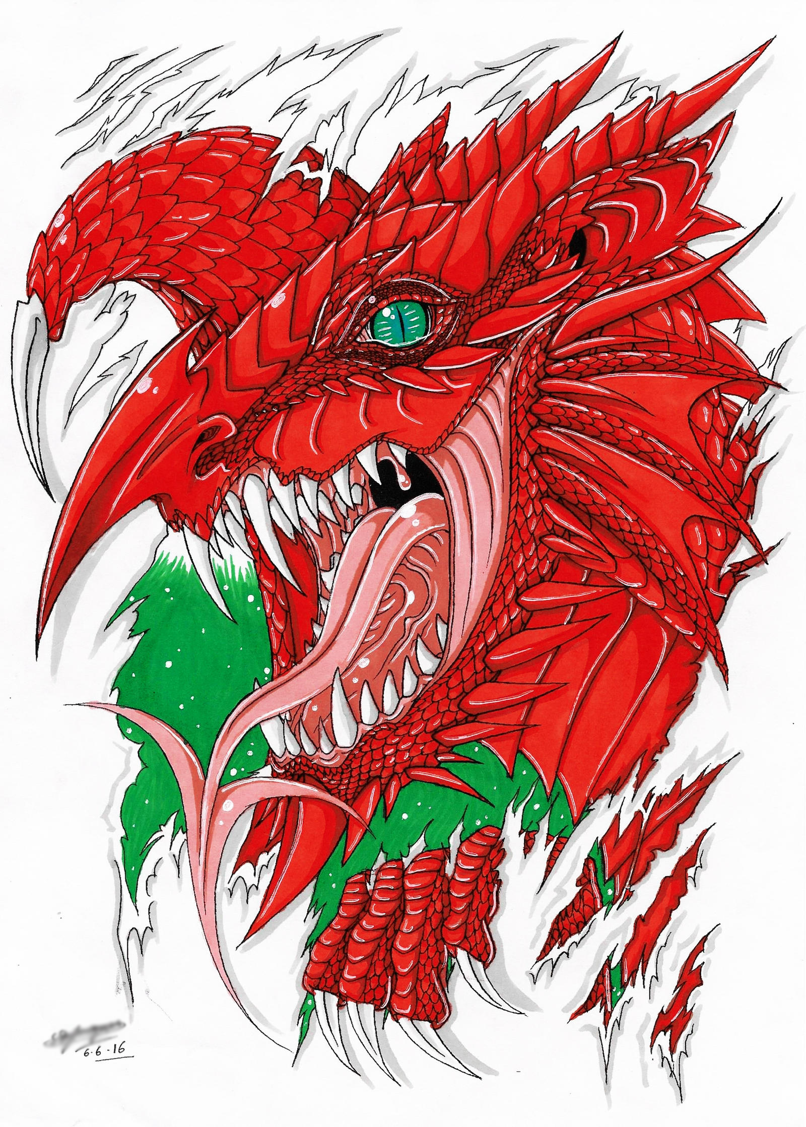 My Welsh Dragon Tattoo Design! (Coloured.) :3