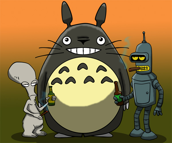 Totoro Bender and Roger