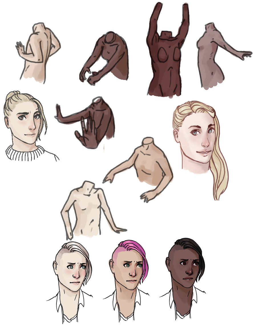 skin coloring and torso sketches