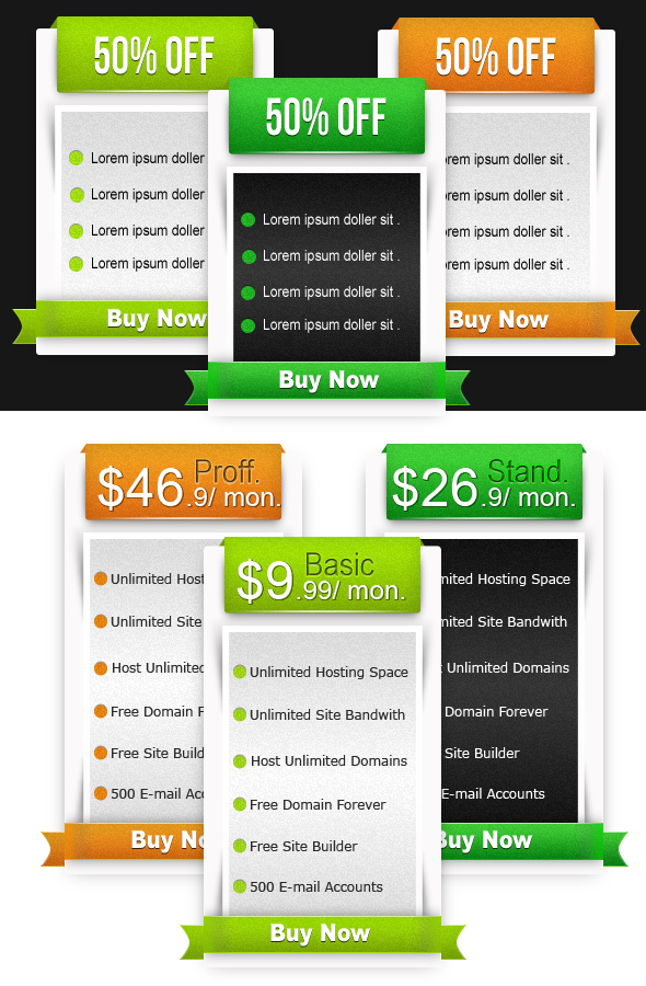 Web Pricing Table and  Boxes