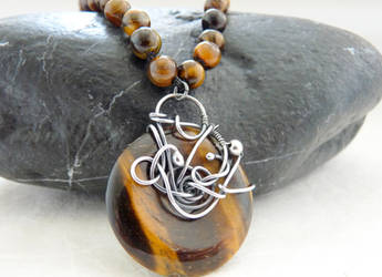 Mens necklace - Tiger eye donut - wirewrapped