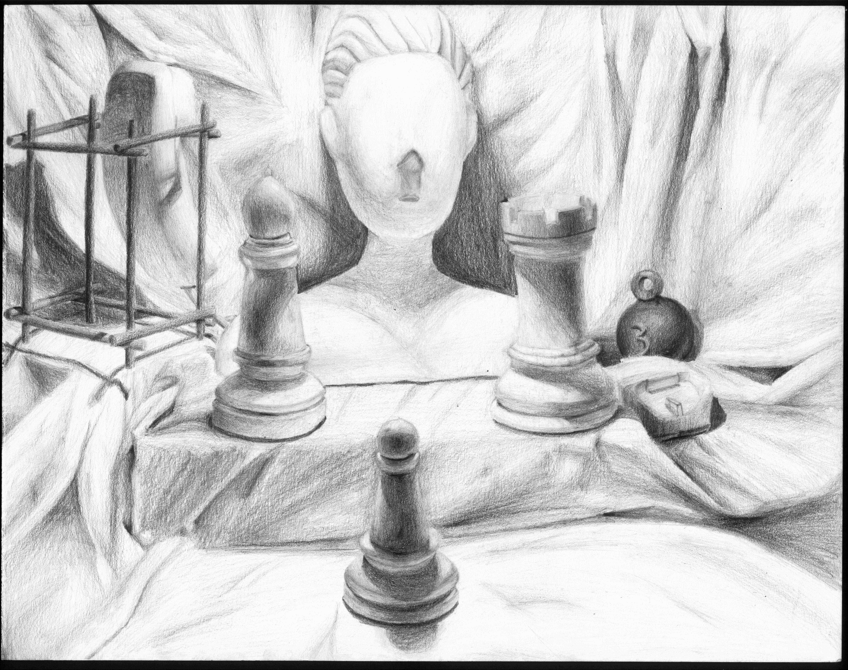 Still Life Of Some Dude With Chess Pieces and Such