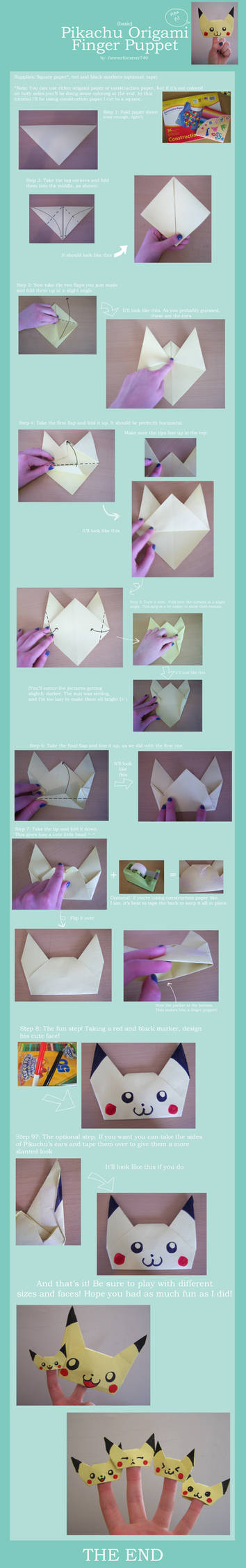 Pikachu Origami Finger Puppet