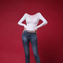Headless White Blouse and Jeans