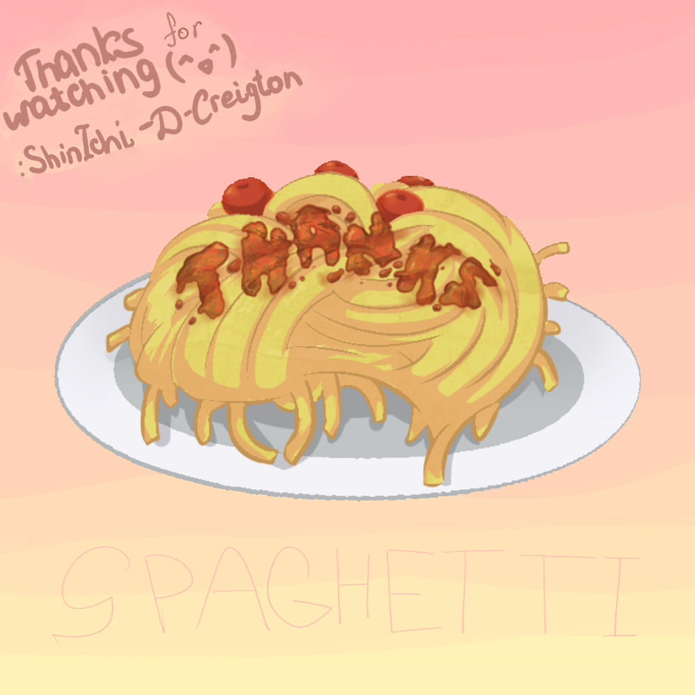 Spaghetti. A picture with gratitude for watching.