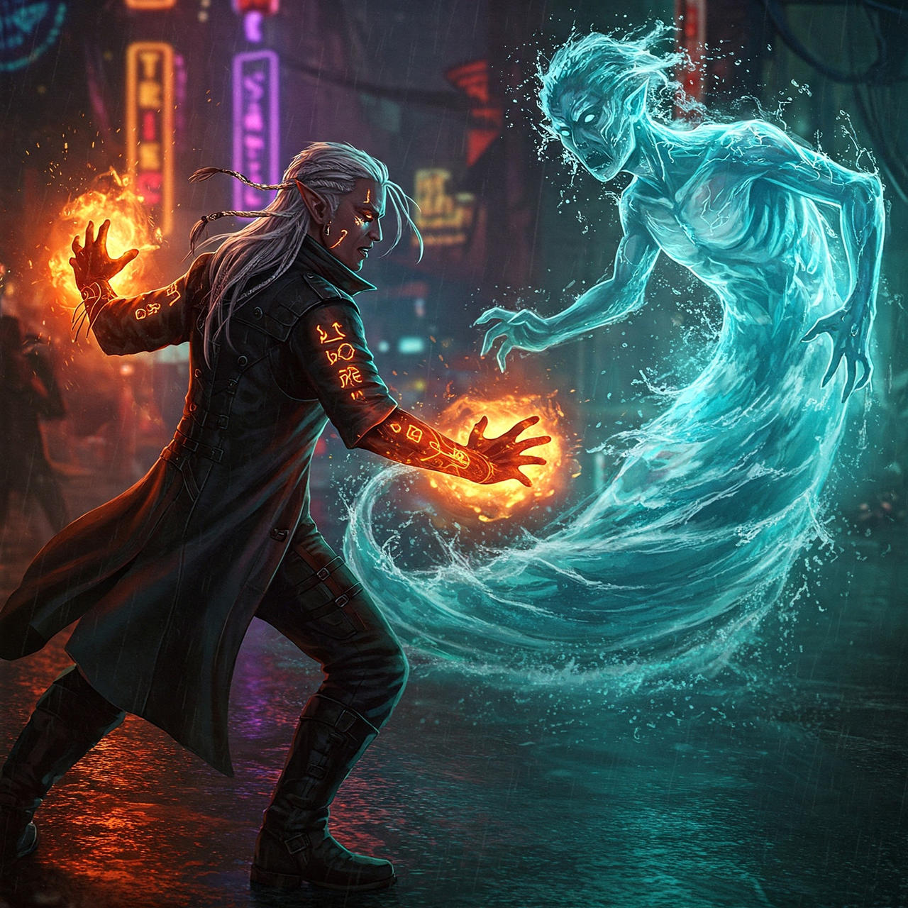 Shadowrun Elf Mage against water spirit by Ehran-the-Scribe on DeviantArt