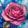 Single Pink Alcohol Ink Rose On A Blue Background