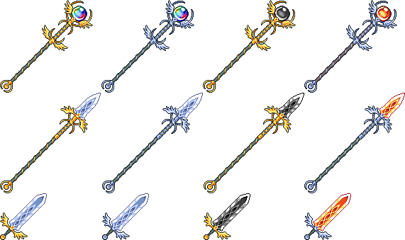 Some pixel weapons, and color variations