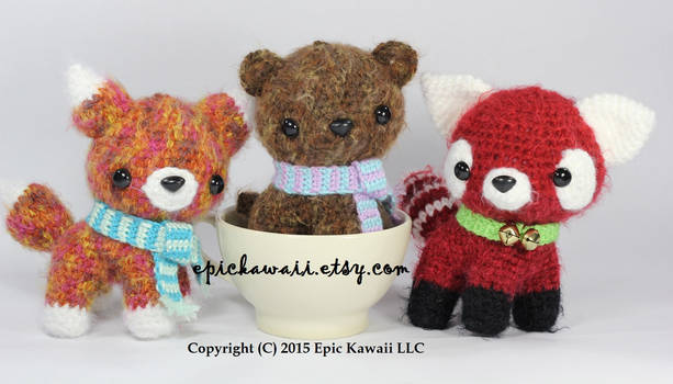 Fox, Bear and Red Panda Teacup Pets Amigurumi