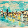 Bridge. Prague. Watercolor.