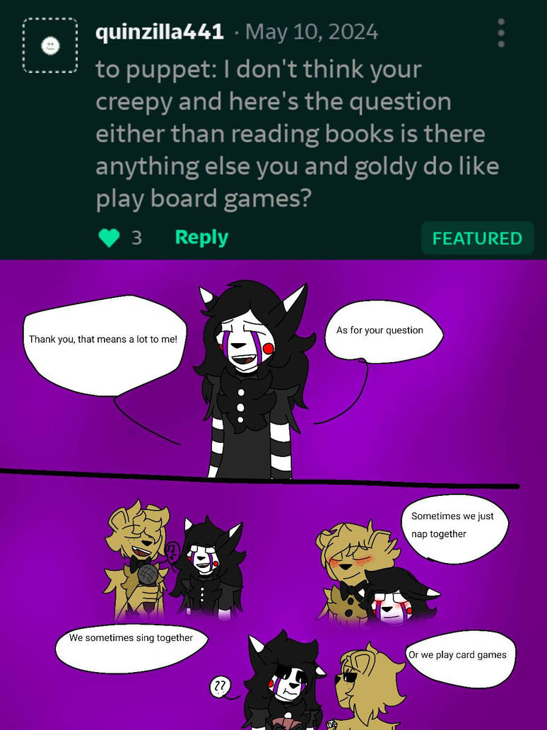 Question 76 Fnaf Q+A question 76 by Vixens67 on DeviantArt